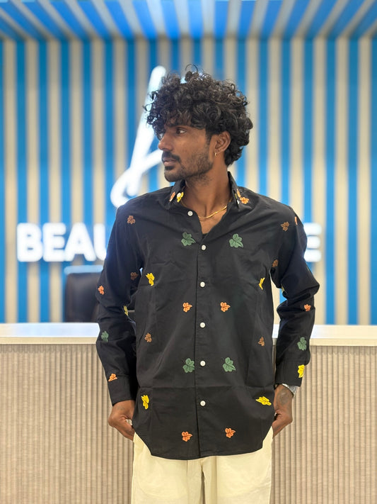Black Linen Embroidery Shirt