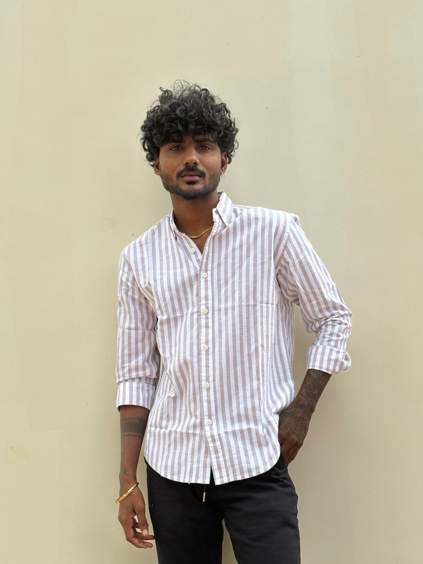 Creased Pink Striped Linen Shirt