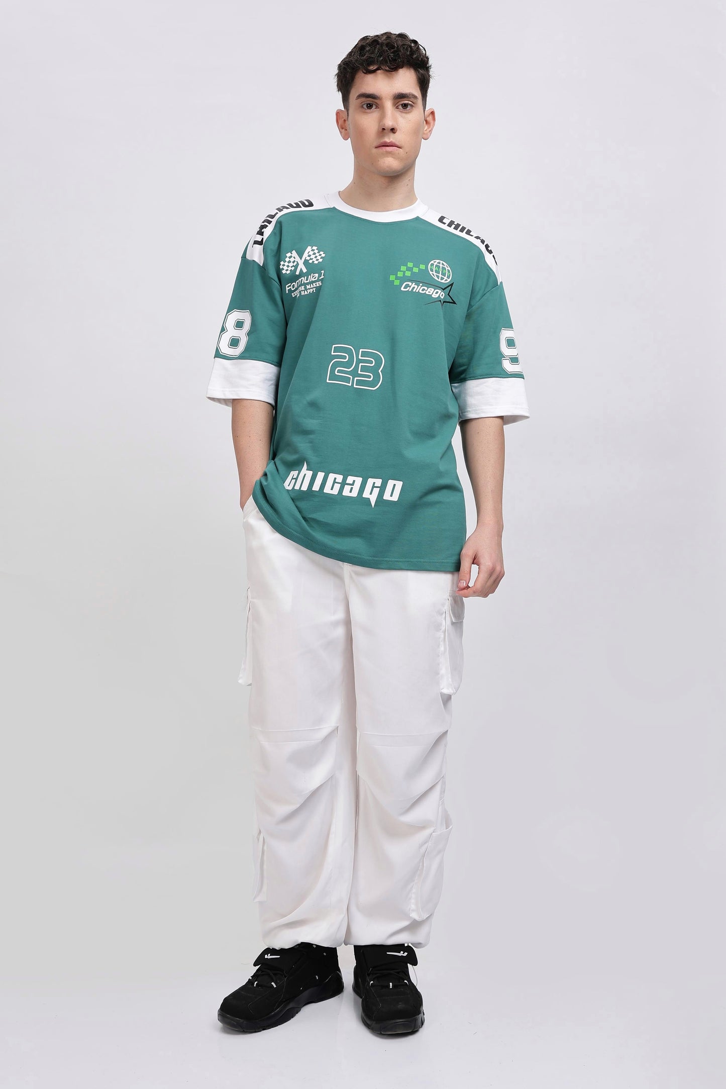 Green And White Oversized Tshirt