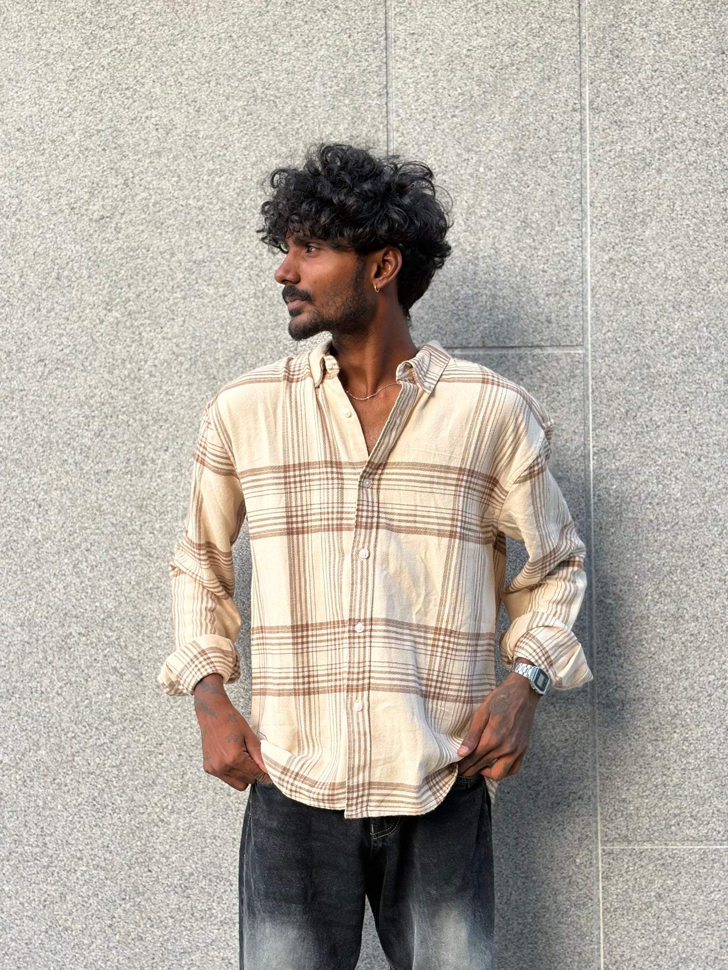 Beige And Brown Flannel Shirt