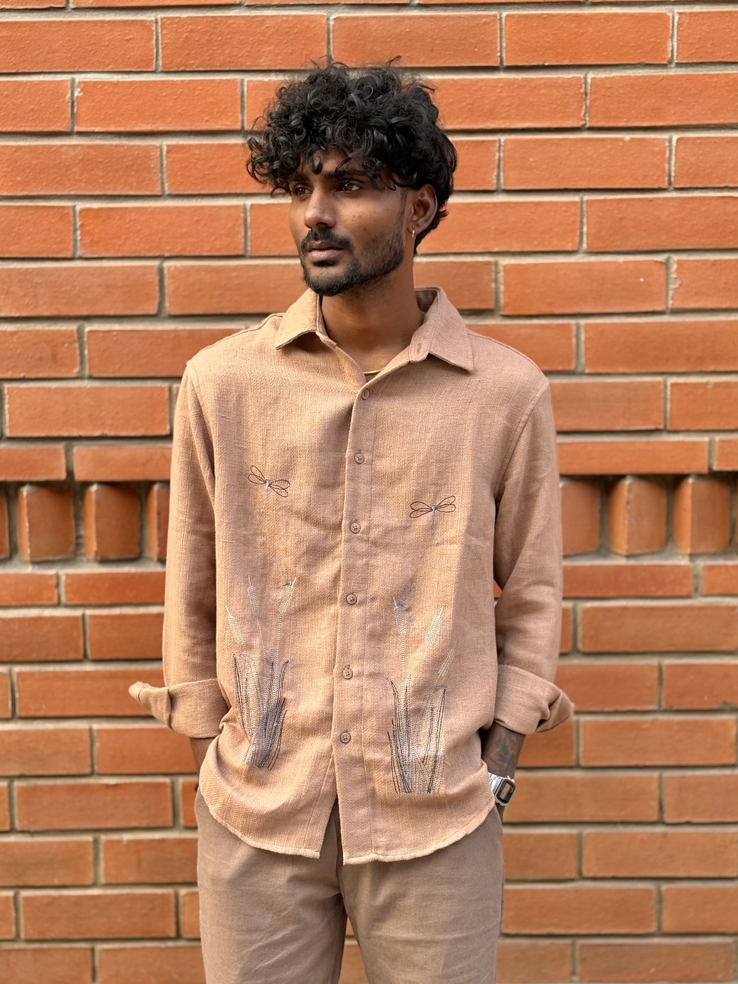 Brown Embroidery Shirt