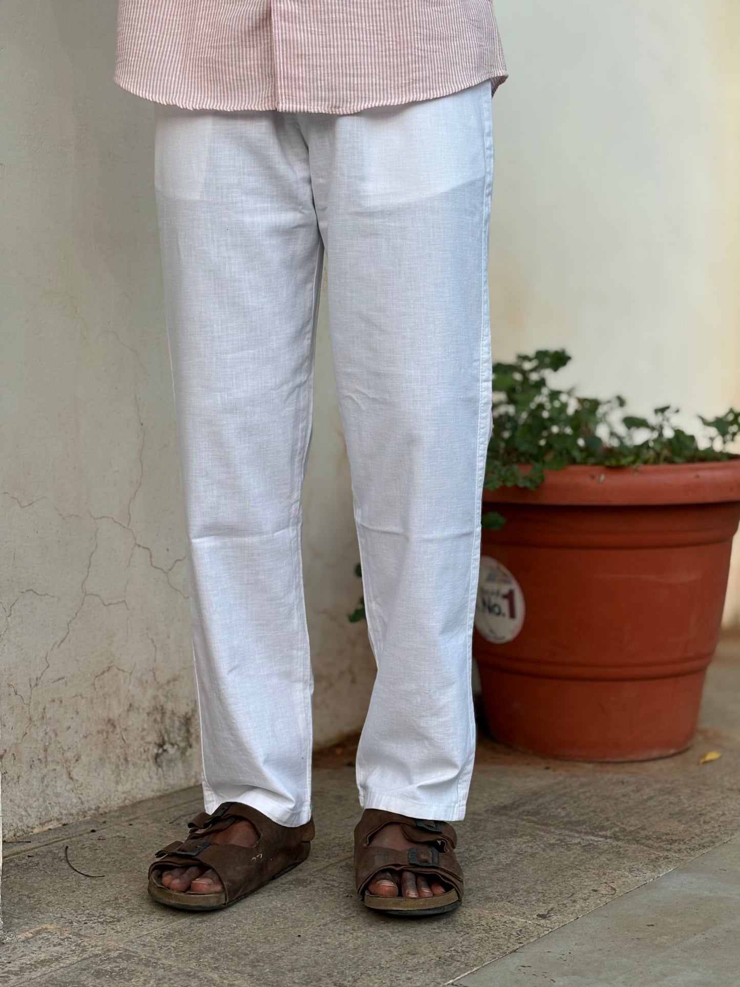 White Linen Relaxed Fit Draw String Pants