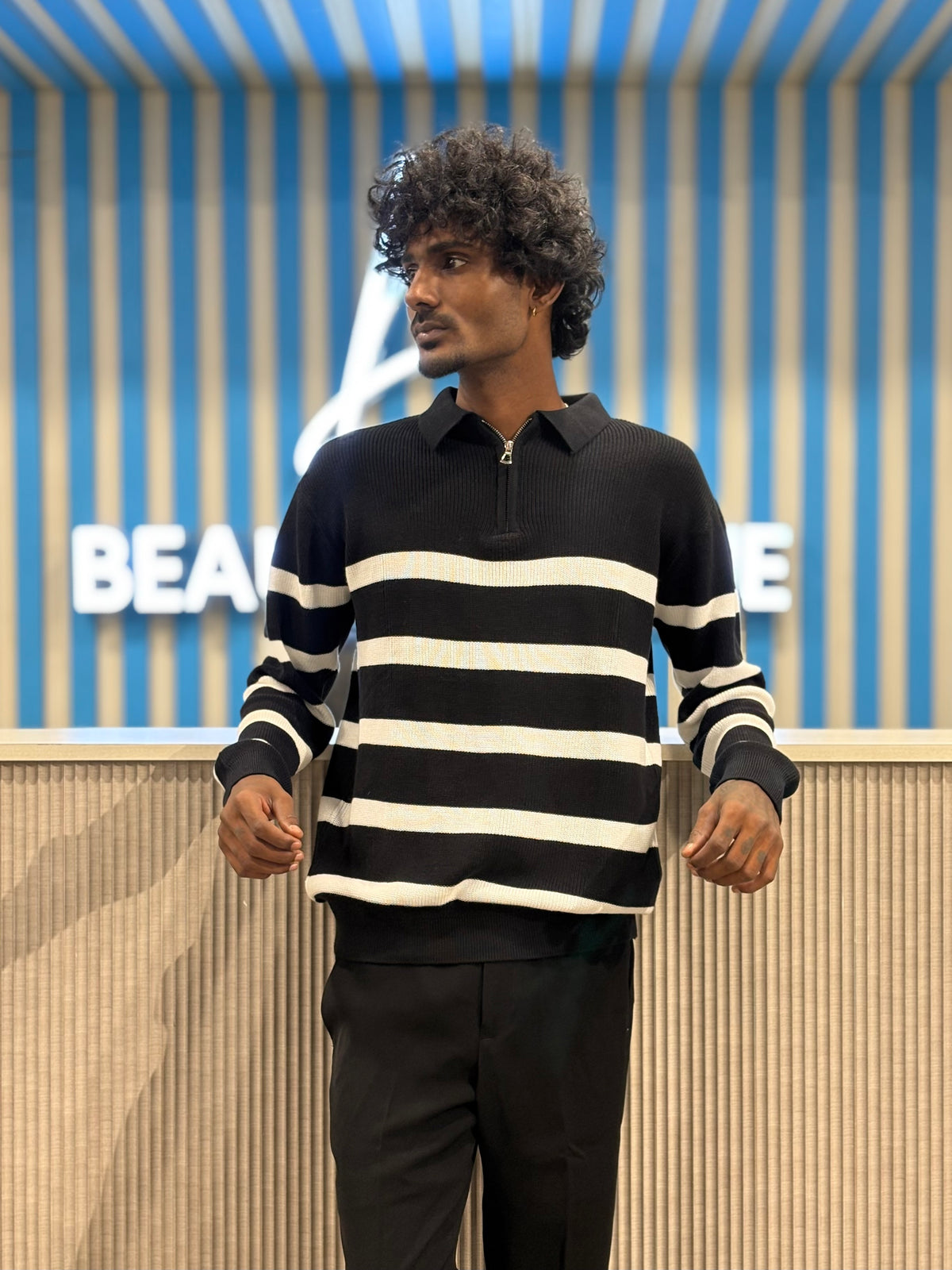 Black Zipper Polo Full Sleeve Tshirt