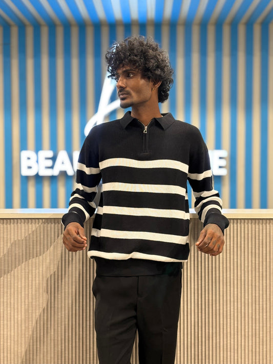 Black Zipper Polo Full Sleeve Tshirt