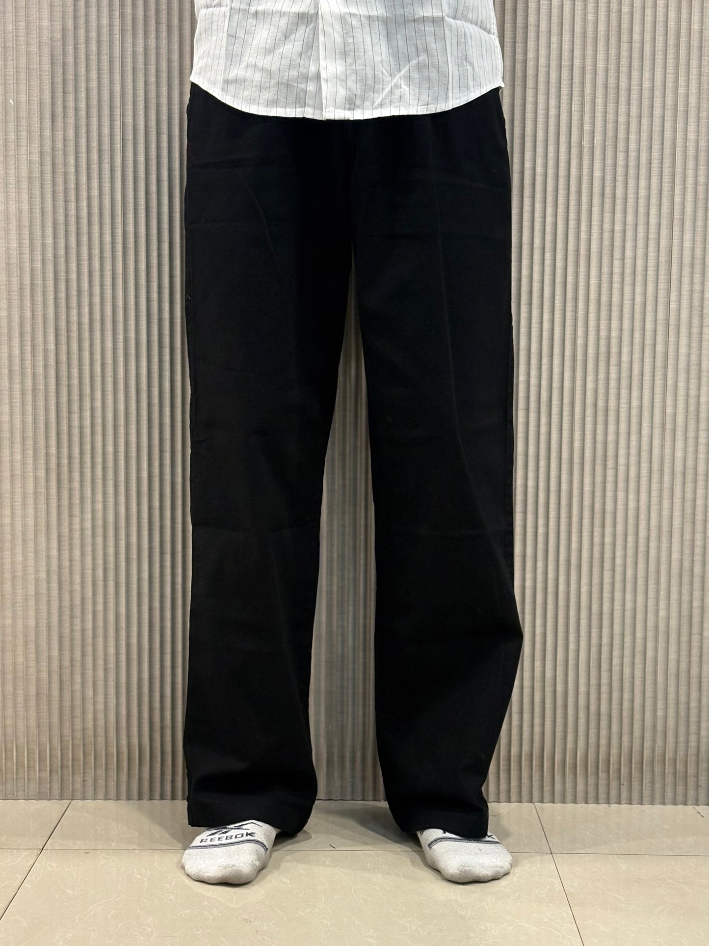 Black Linen Relaxed Fit Draw String Pants