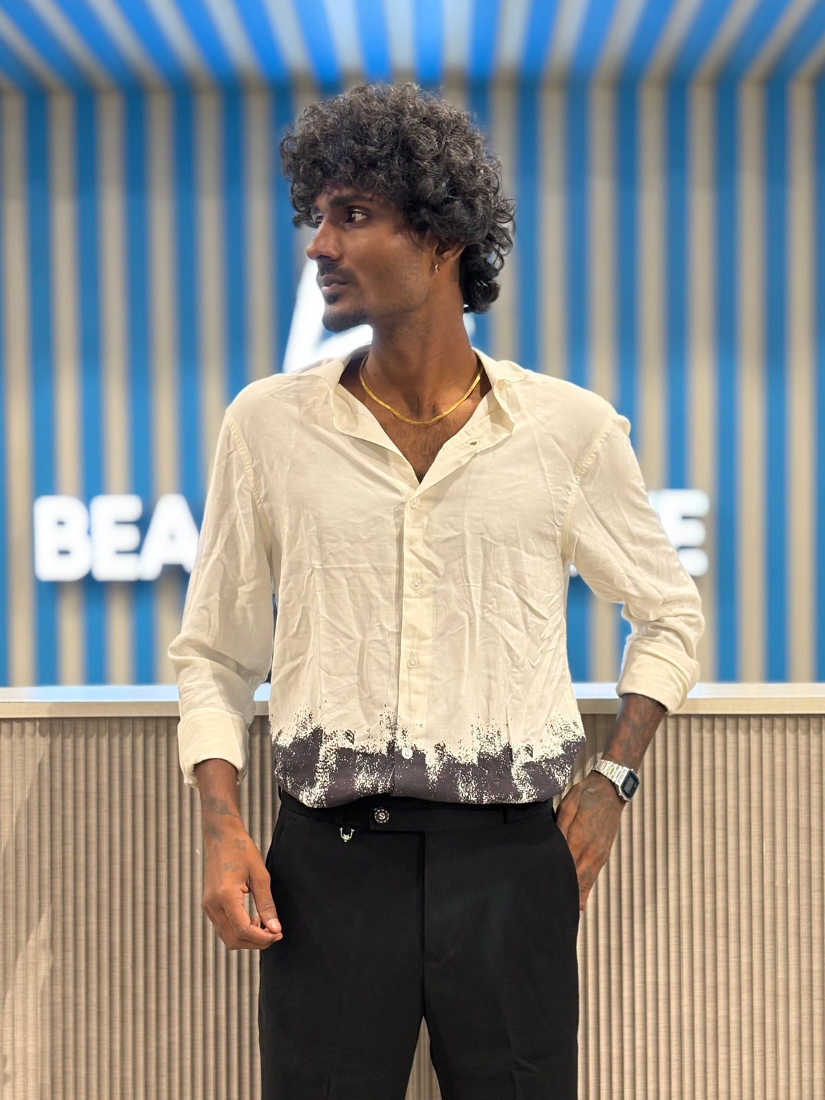 White Rayon Viscose Printed Shirt