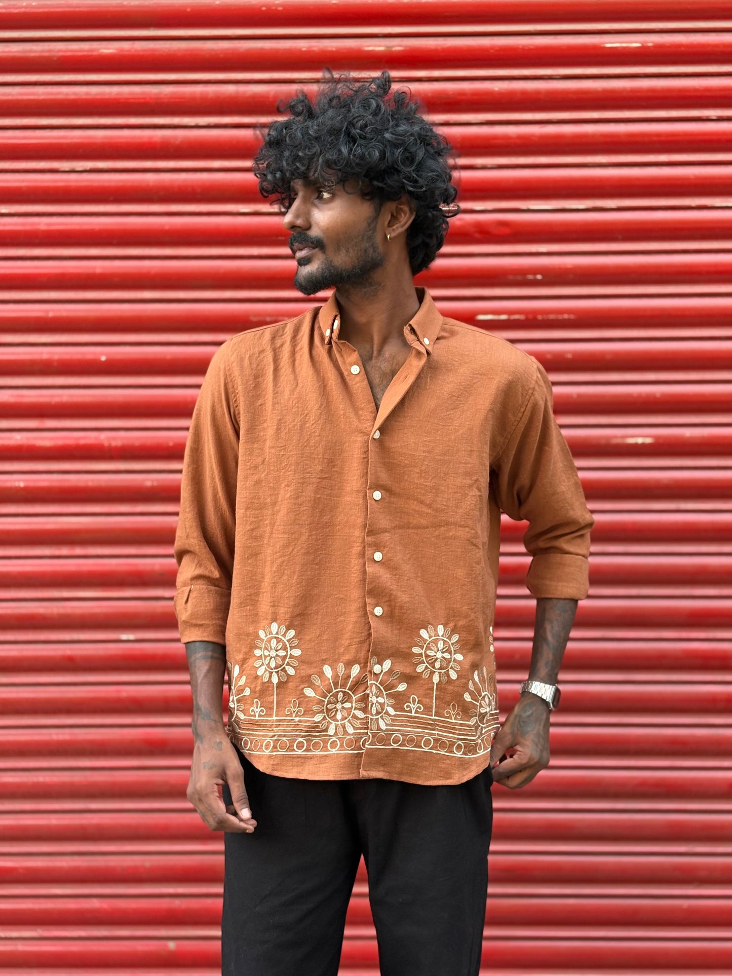 Brown Bottom Embroidery Shirt