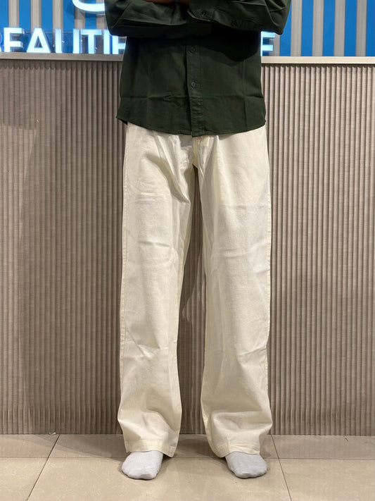 Cream Linen Relaxed Fit Draw String Pants