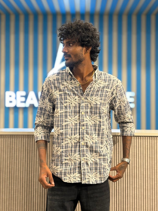 Blue Embroidery Checked Shirt