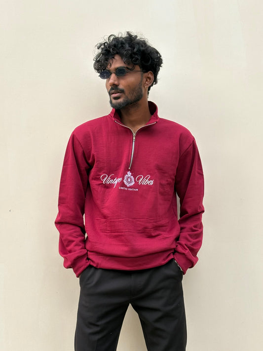 Red Zipper Polo Full Sleeve Tshirt