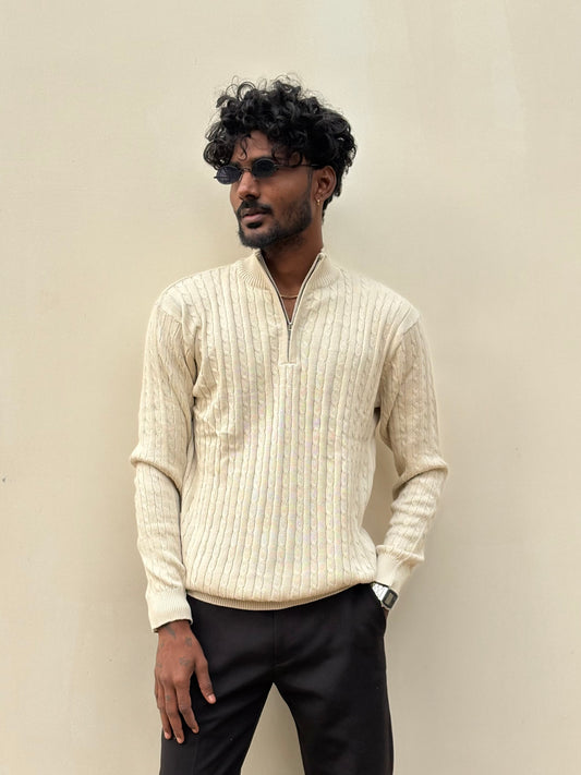 Off White Zipper Polo Full Sleeve Tshirt