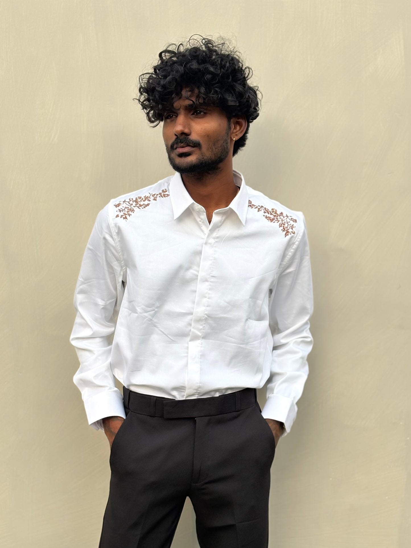 White Embroidery Designer Shirt
