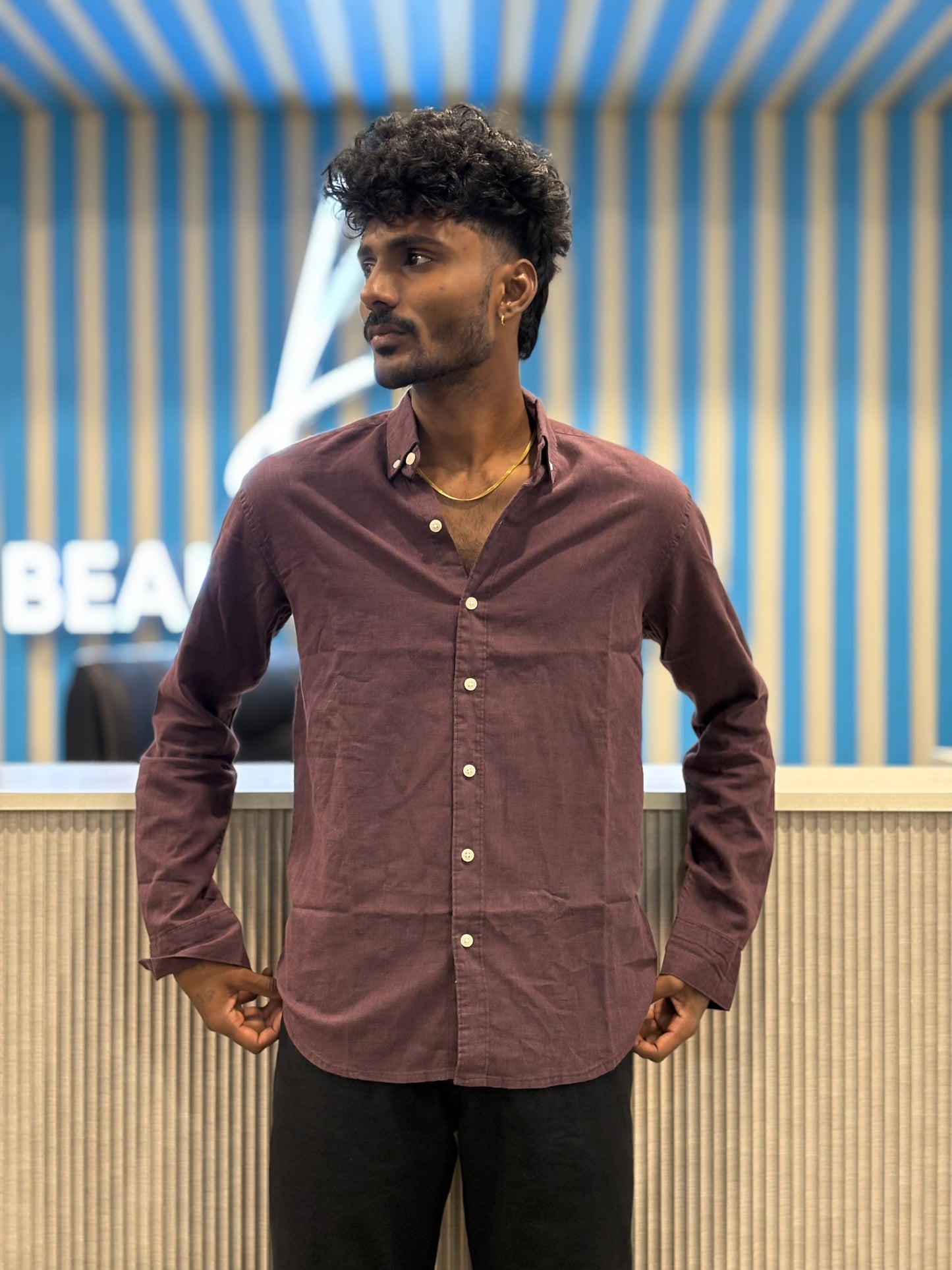 Dark Maroon Linen Shirt