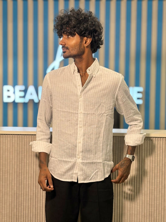 White Linen Striped Shirt