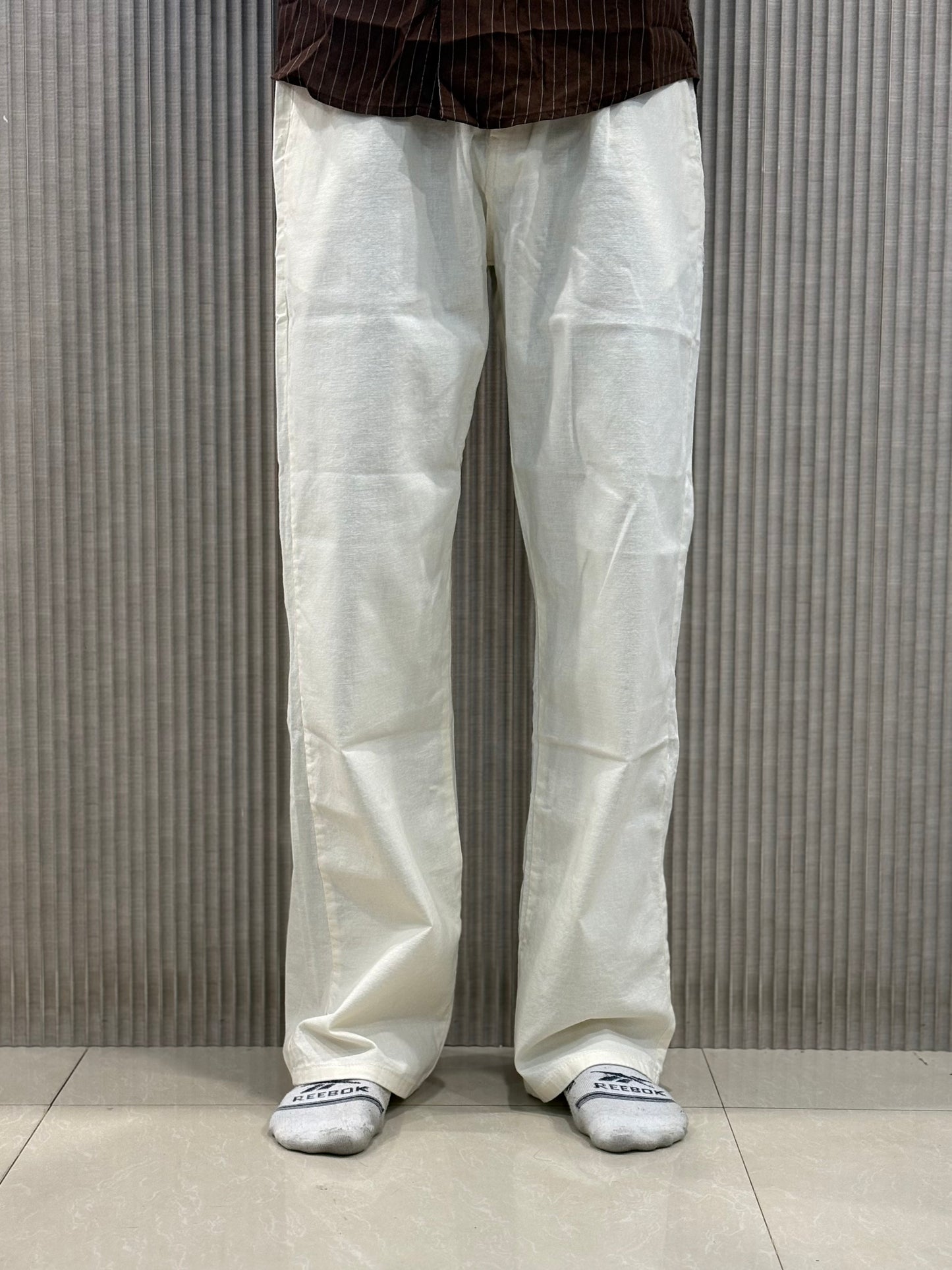 Off White Linen Relaxed Fit Draw String Pants