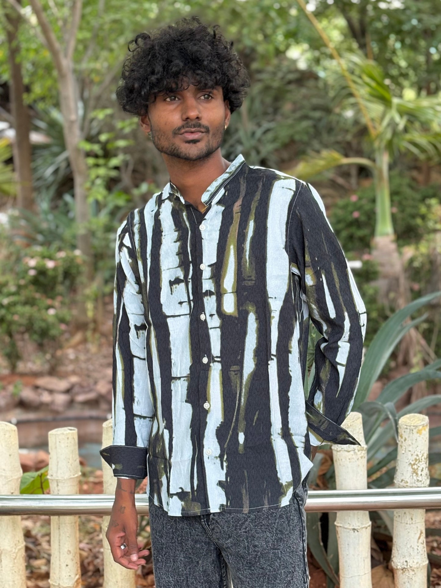 Black Mandarin Collar Shirt