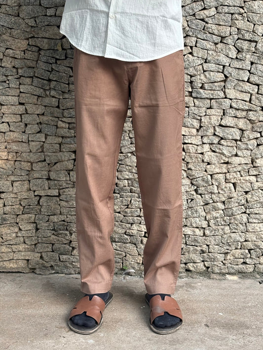 Brown Linen Relaxed Fit Draw String Pants