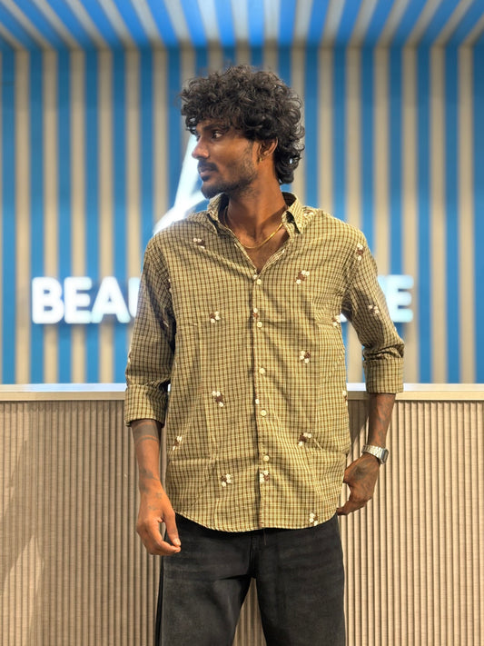 Yellow Embroidery Checked Shirt
