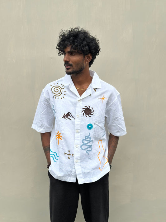 White Half Sleeve Embroidery Shirt