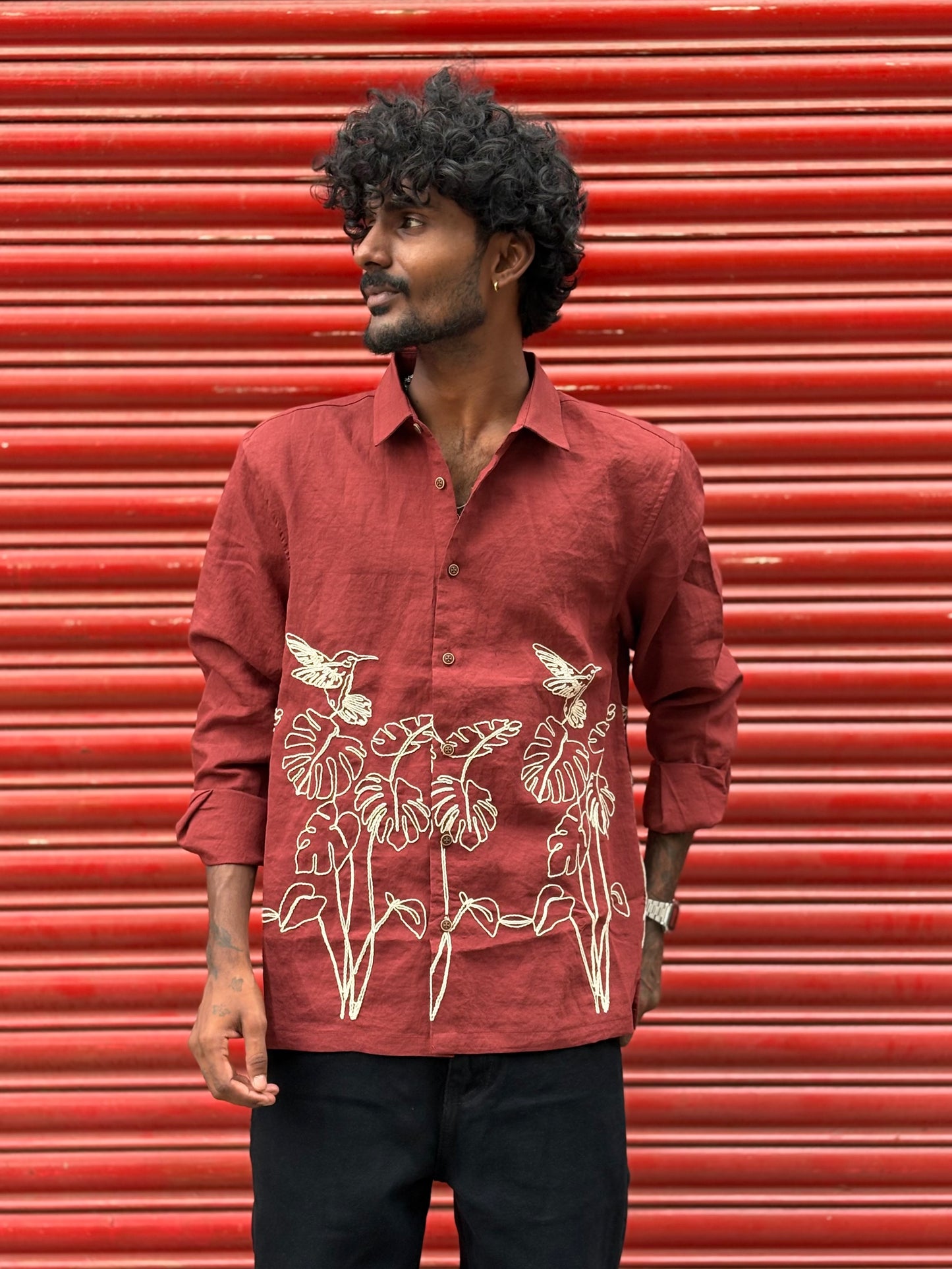 Red Bottom Embroidery Shirt
