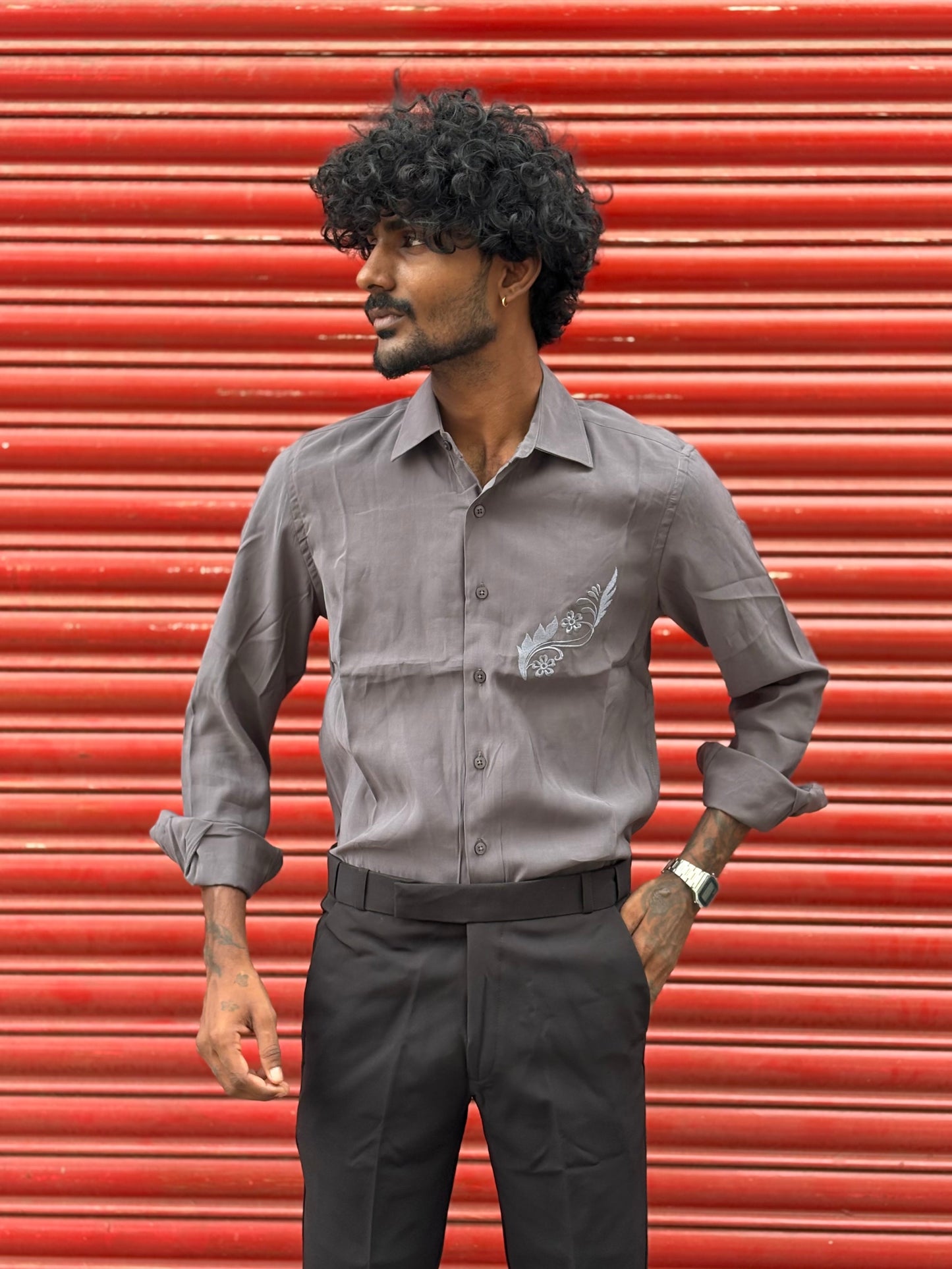 Dark Grey Embroidery Shirt