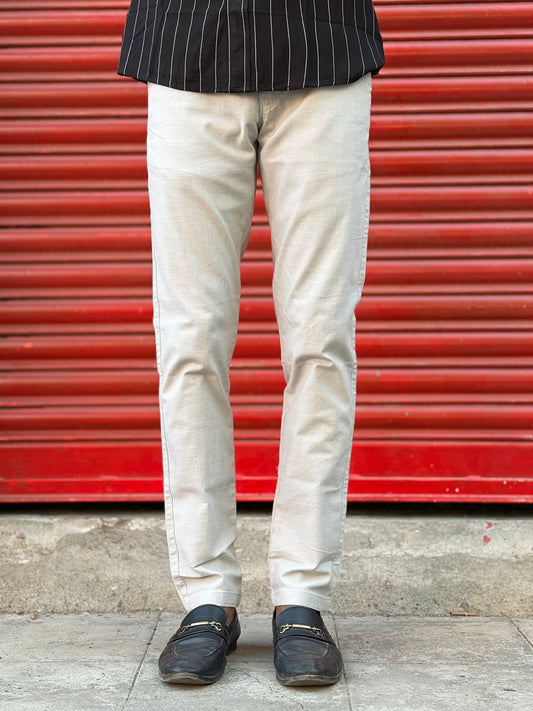 Light Grey Linen Regular Fit Draw String Pants