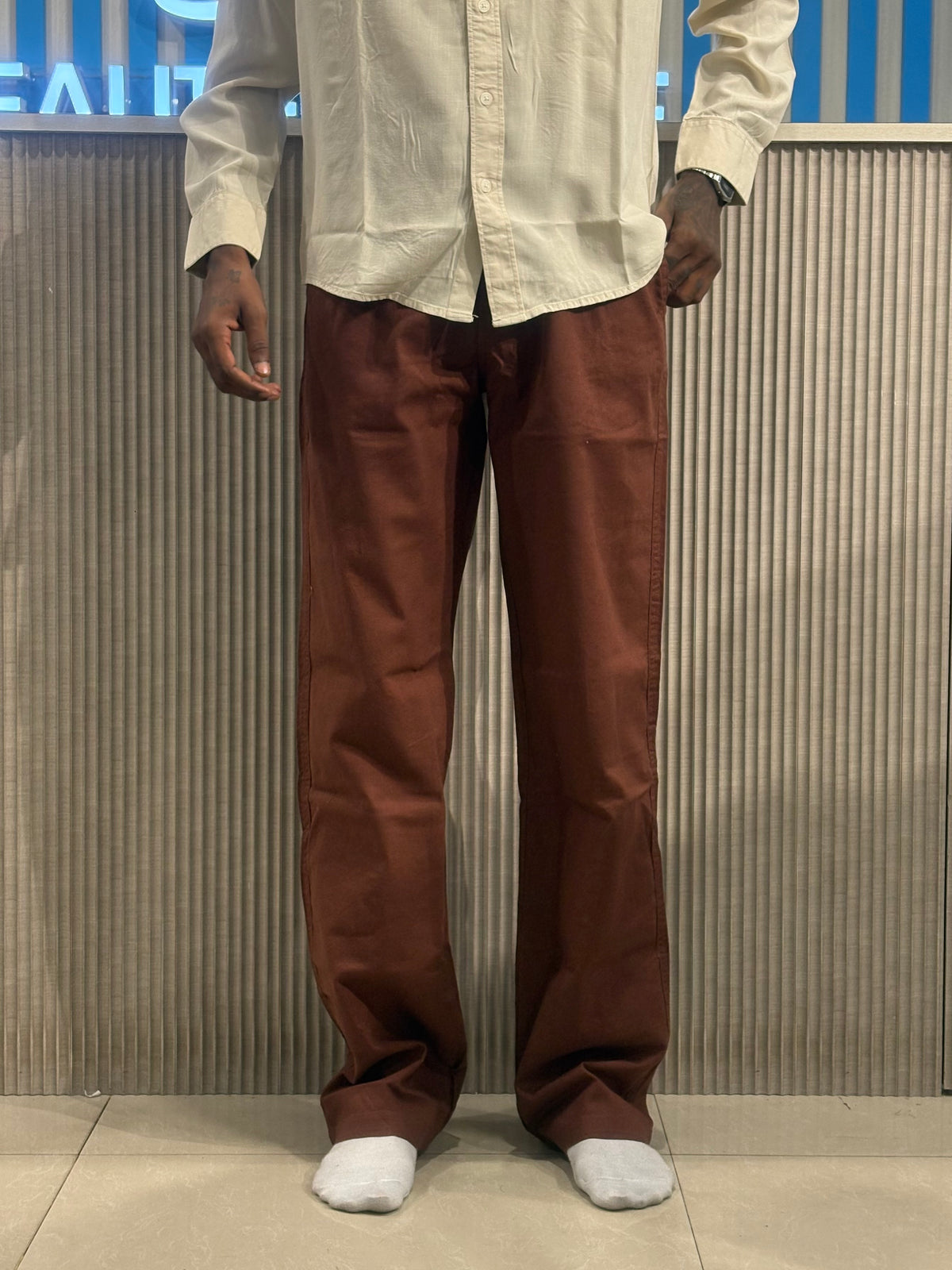 Brown Linen Relaxed Fit Draw String Pants