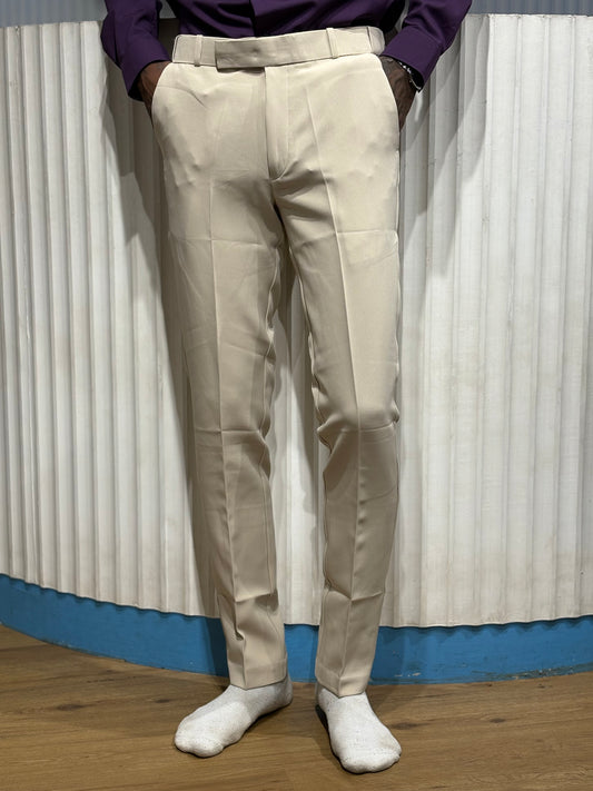 Beige Polo Fit Formal Pants