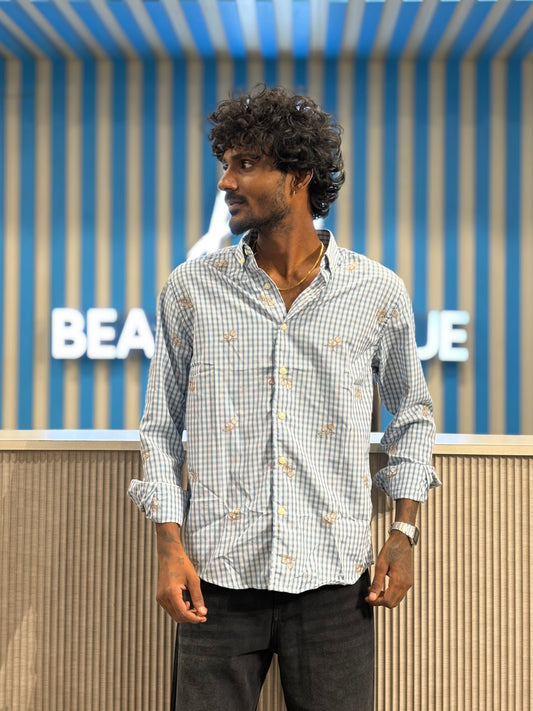 Blue Embroidery Checked Shirt