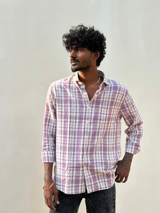 Purple Checked Linen Shirt