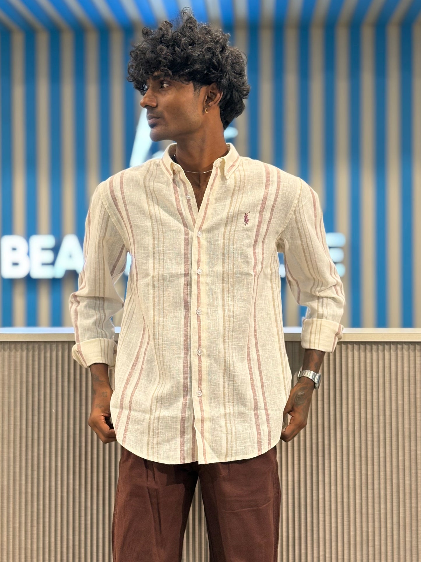 White And Pink Striped Old Money Shirt