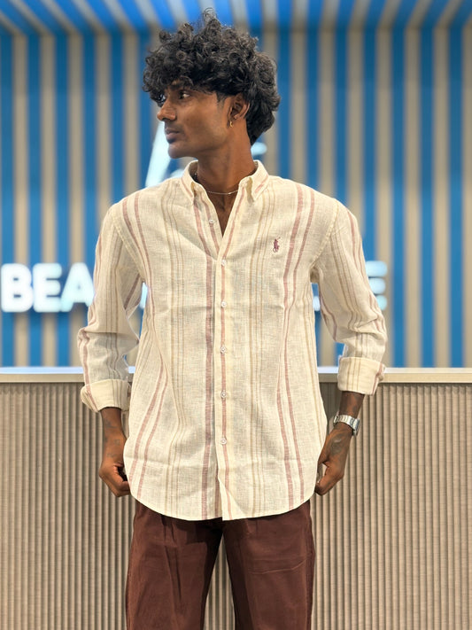 White And Pink Striped Old Money Shirt
