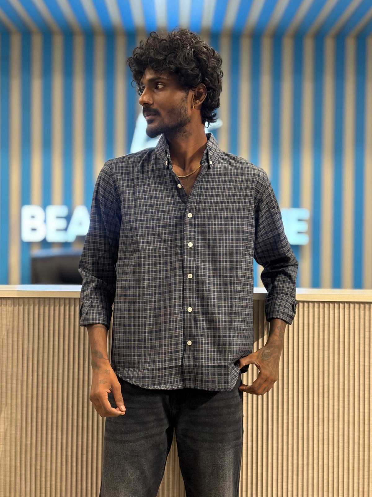 Blue Imported Checked Shirt