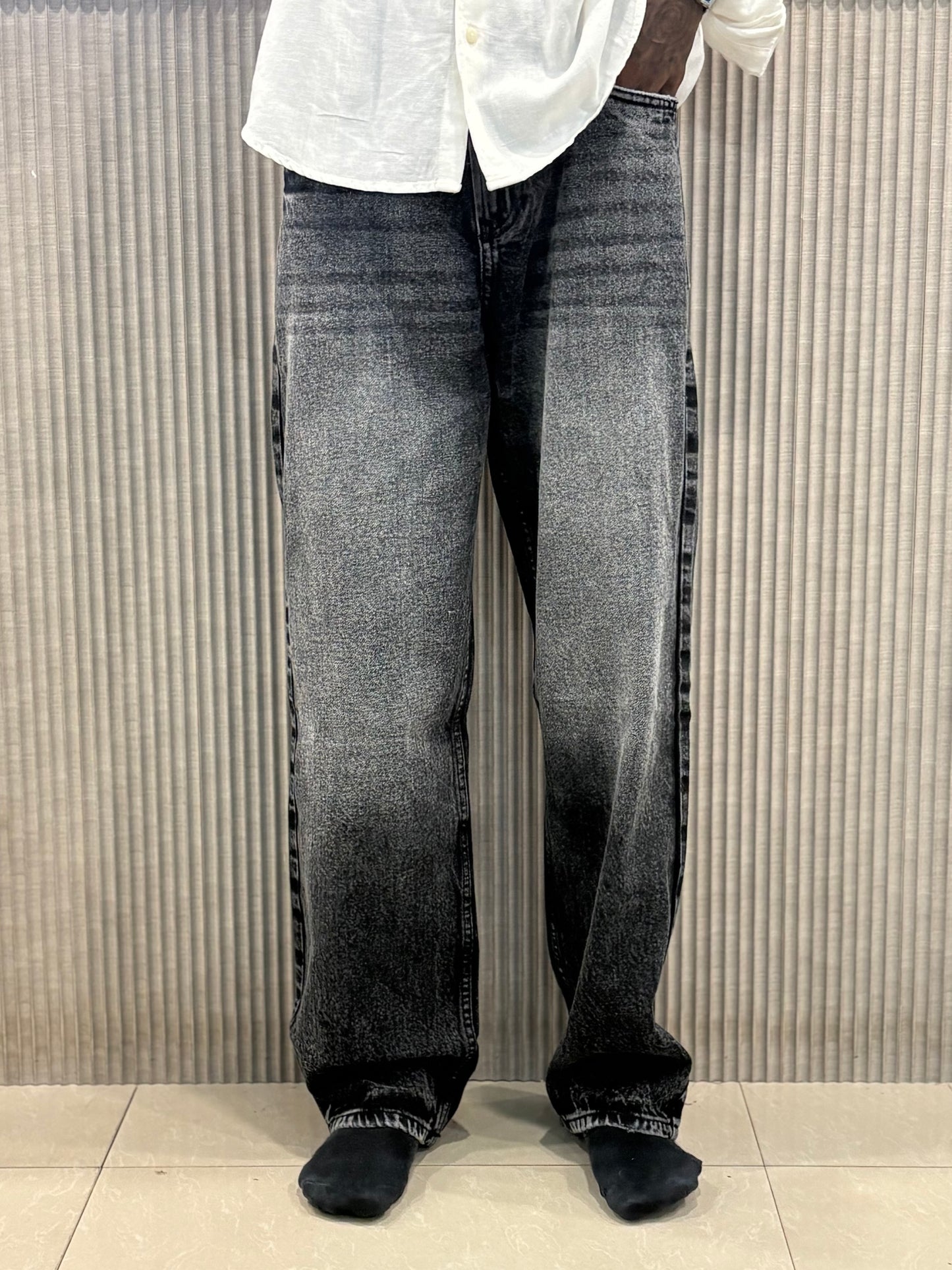Black Acid Wash Baggy Jeans