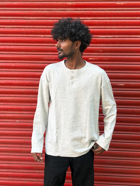 Light Grey Henley Full Sleeve Tshirt