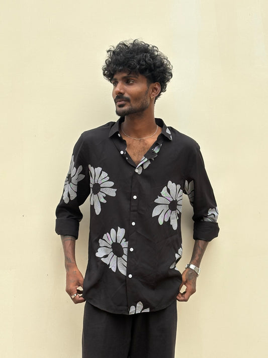 Black Rayon Viscose Printed Shirt