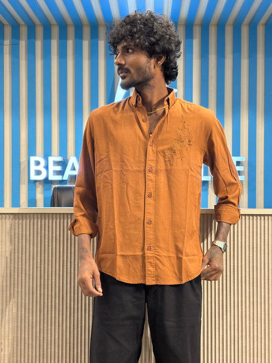 Brown Chest Embroidery Shirt