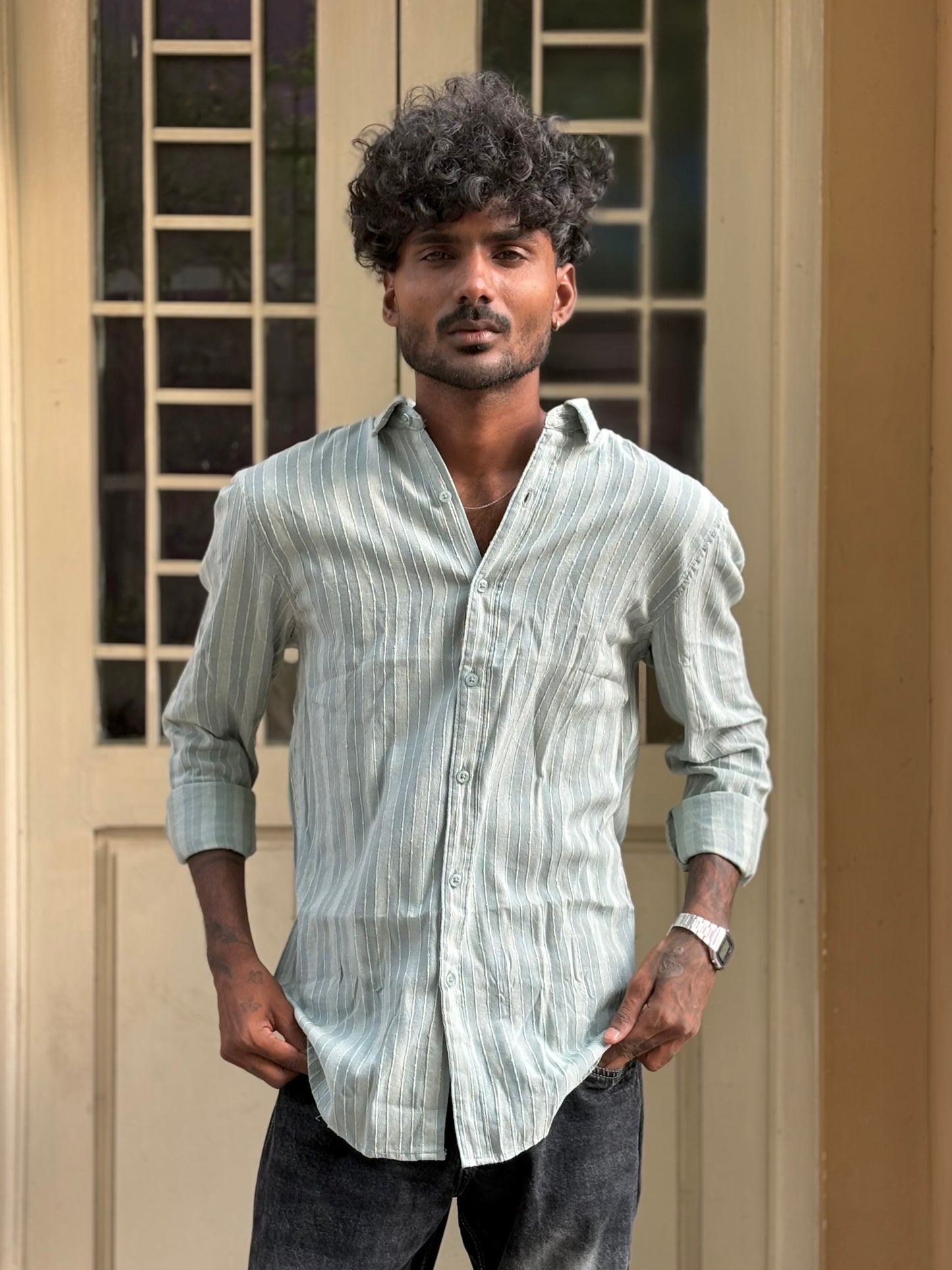 Green Striped Linen Shirt