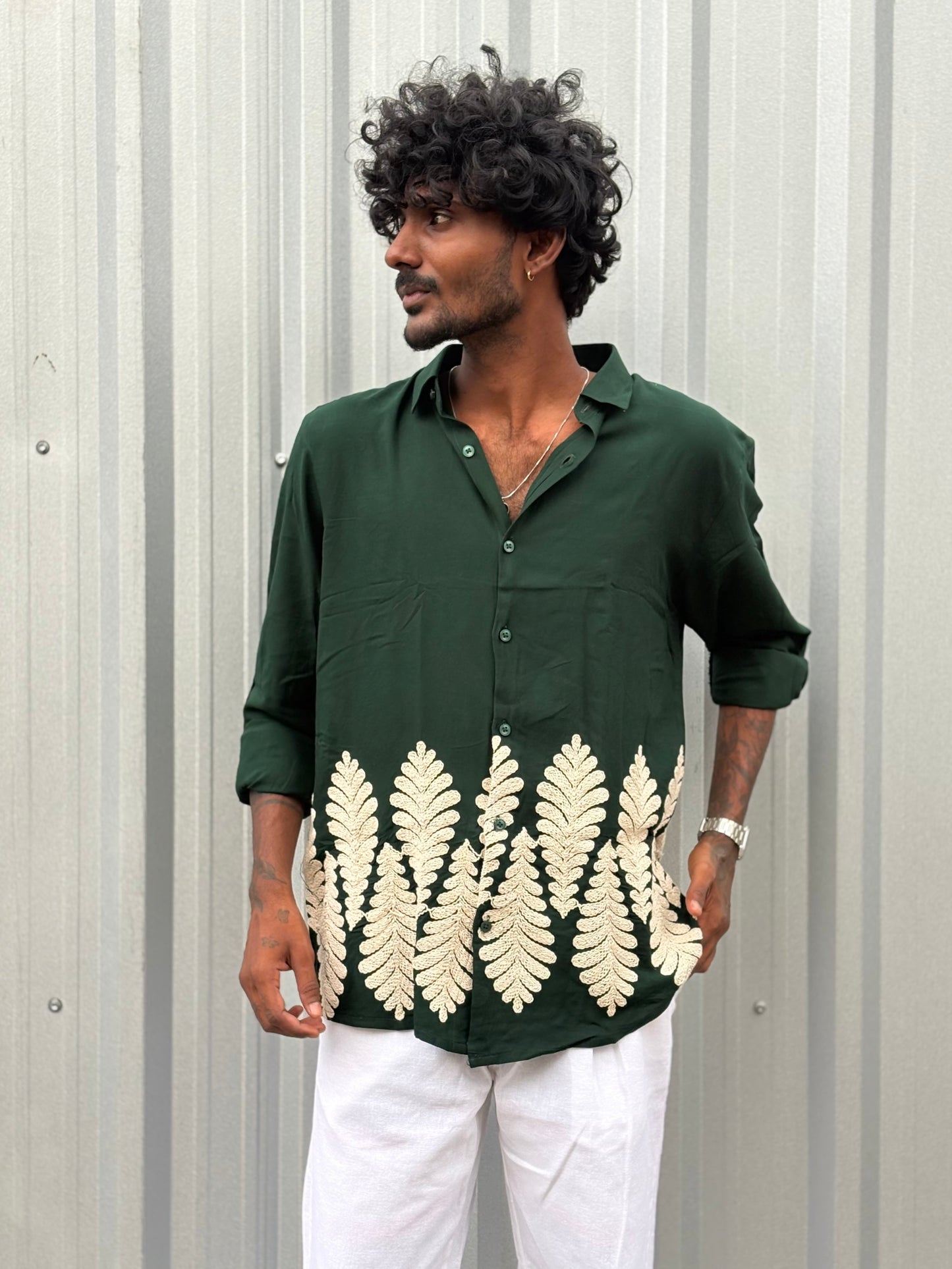 Dark Green Embroidery Shirt