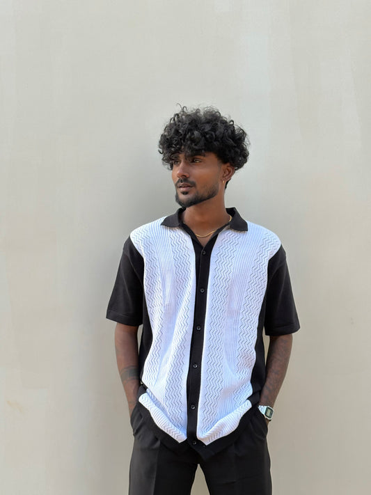 Black Flat Knit Half Sleeve Shirt