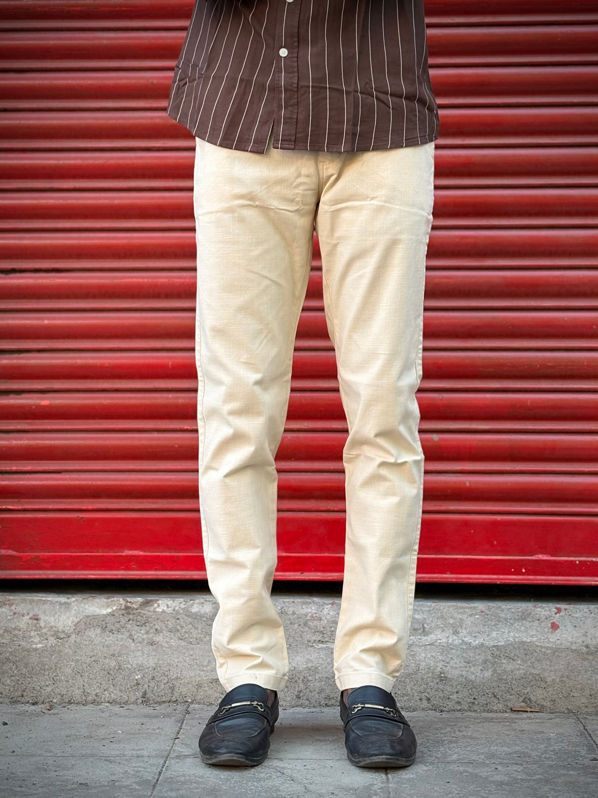 Cream Linen Regular Fit Draw String Pants