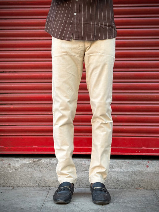 Cream Linen Regular Fit Draw String Pants