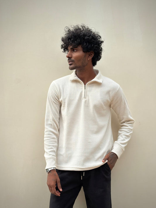 Off White Zipper Polo Full Sleeve Tshirt