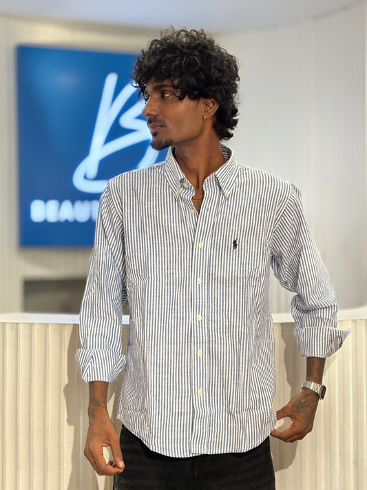 Blue Old Money Striped Shirt