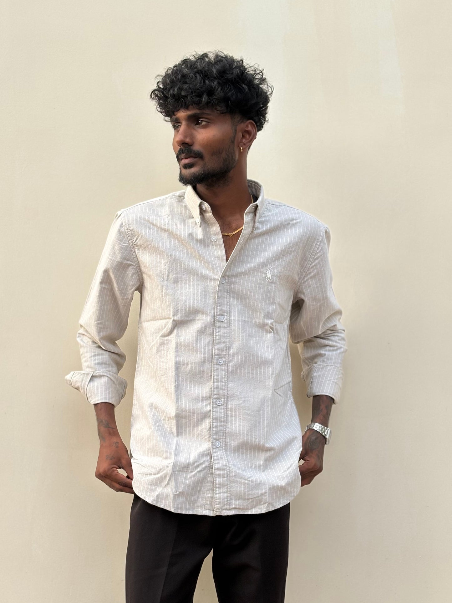 Beige Striped Old Money Shirt
