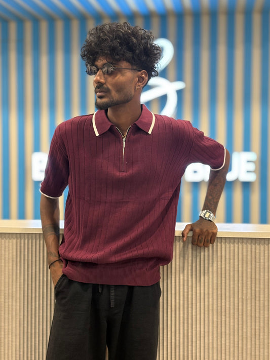Maroon Zipper Polo Tshirt