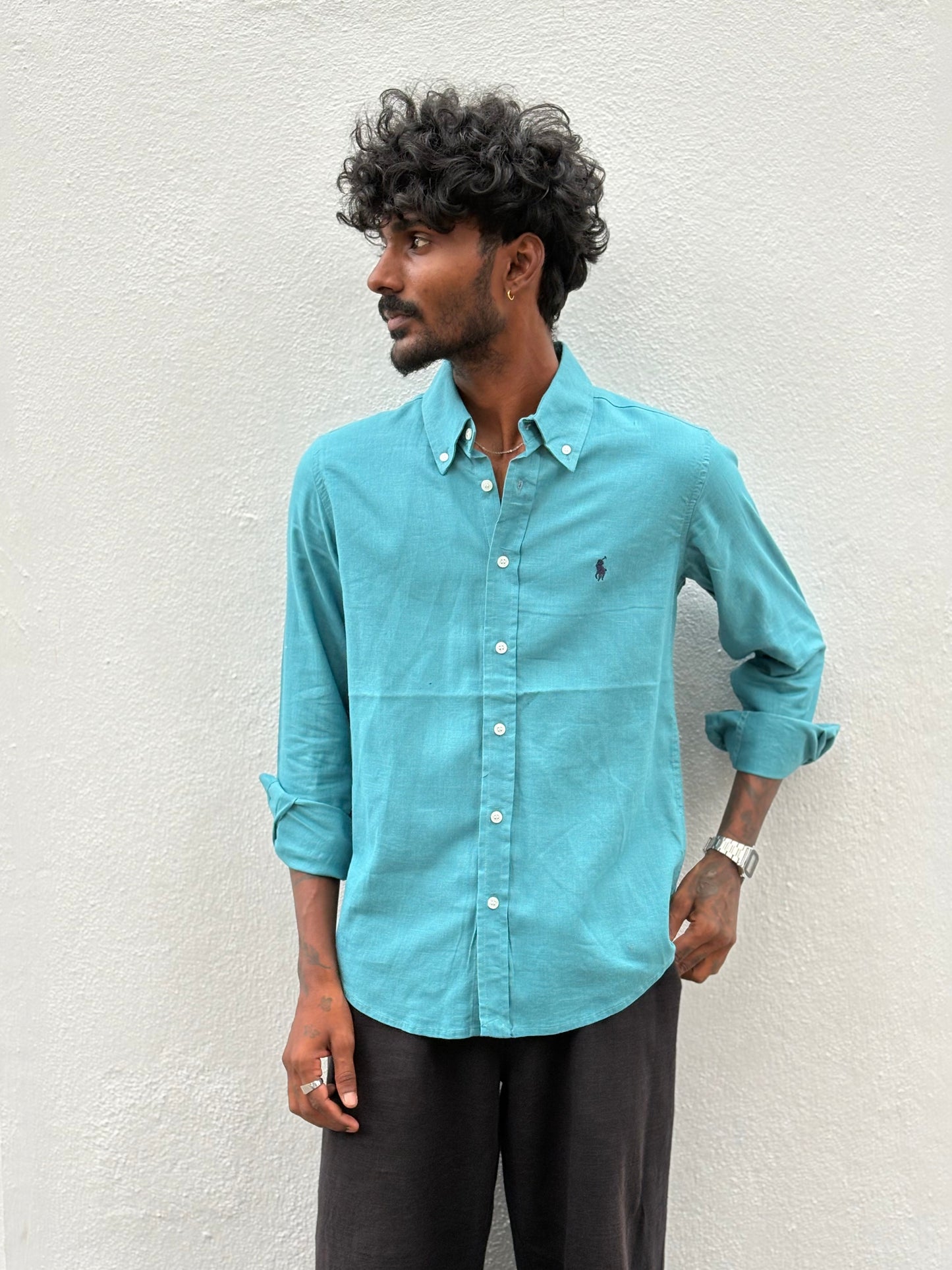 Teal Green Linen Shirt