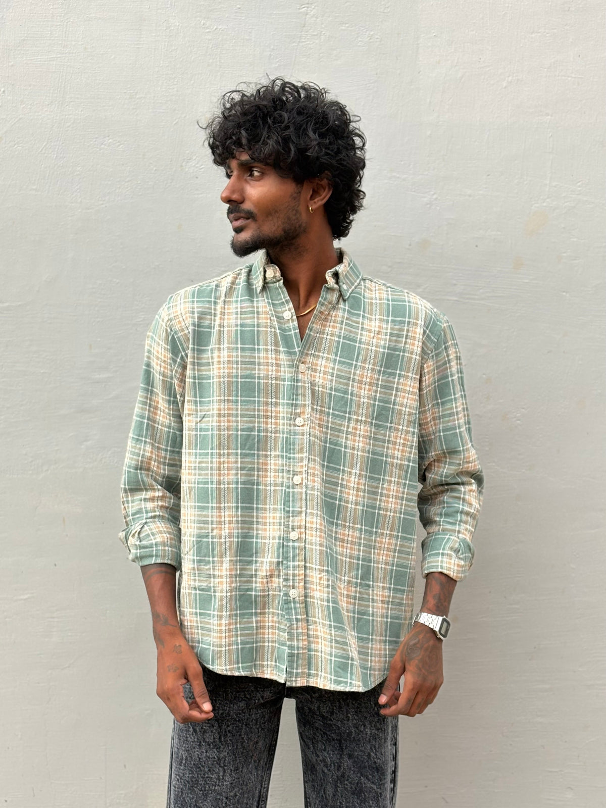 Green Flannel Checked Shirt