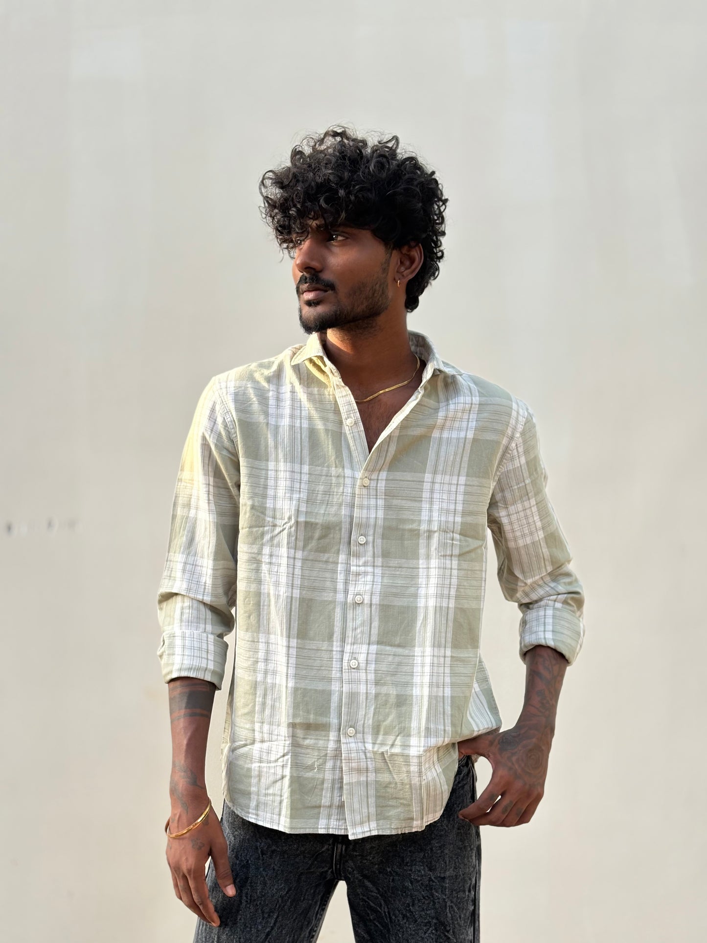 Green Checked Linen Shirt