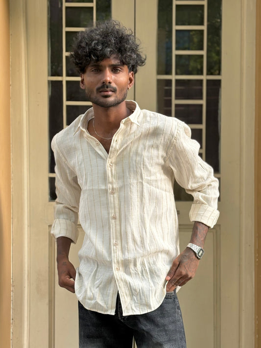 Beige Striped Linen Shirt